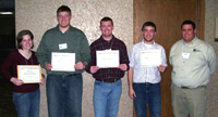 Sauger-Scholarship-winners-all-from-South-Dakota-State-University-from-left-Bethany-Galster-Jonah-Dagel-Jeff-Grote-Nathan-Kuntz-and-South-Dakota-State-University-Subunit-President-Andy-Jansen